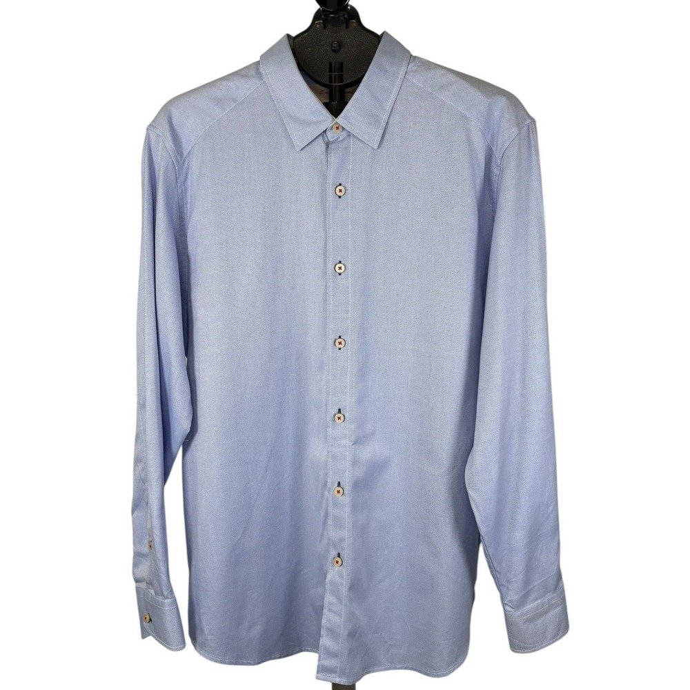 Tommy Bahama Mens Island Modern Fit Light Blue Cotton Button Down Shirt L